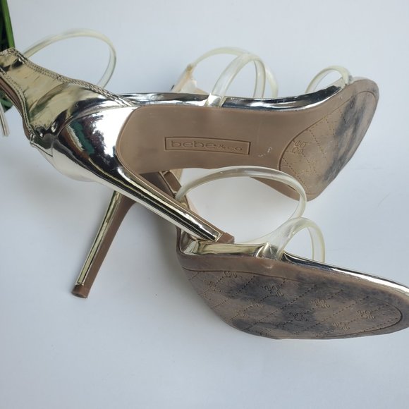 Bebe and Co. Berdine C Clear Plastic and Gold Metallic Stiletto Heels Sz 7.5 - Picture 4 of 6